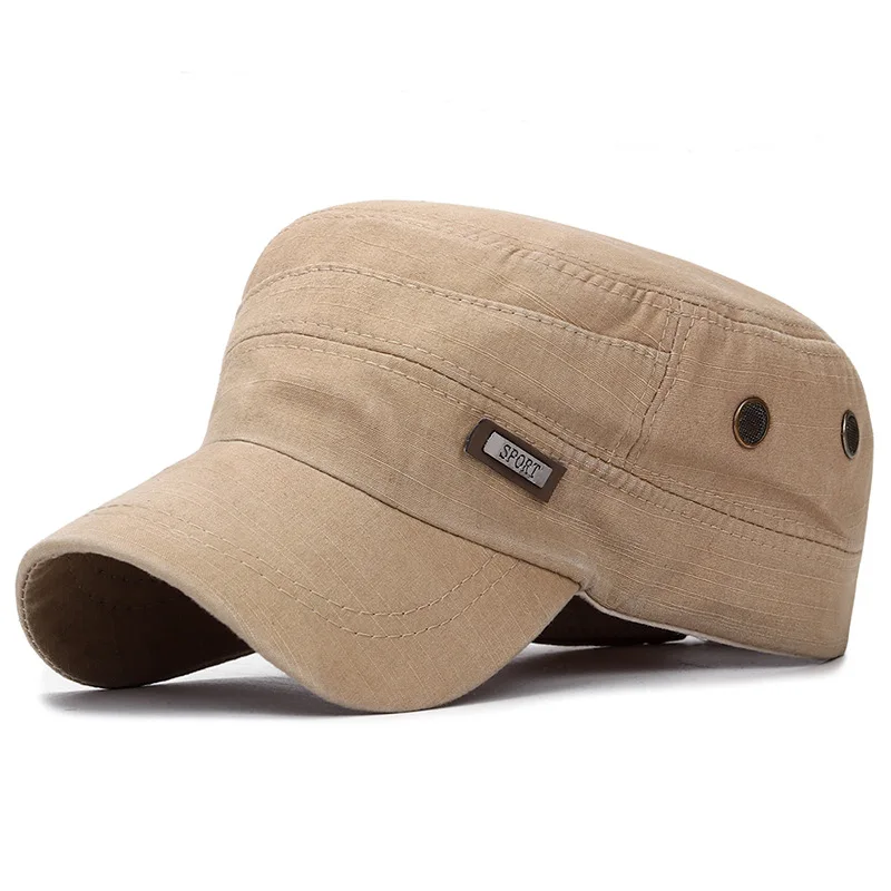 Men Military Cap Summer Spring Casual Cadet Hat Washed Cotton Flat Top Caps Unisex Vintage Army Hats