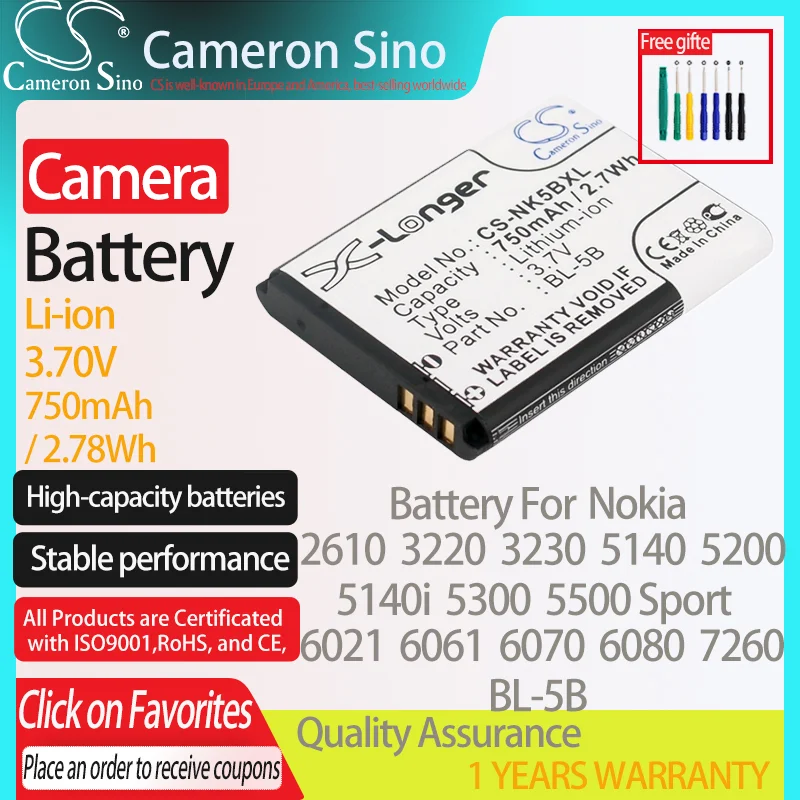 Batteria Cameronsino Per Nokia 2610 3220 3230 5140 5140I 5200 5300 5500 5500 Sport 60206021 N80 Per Batteria Fotocamera Ispan Bta002