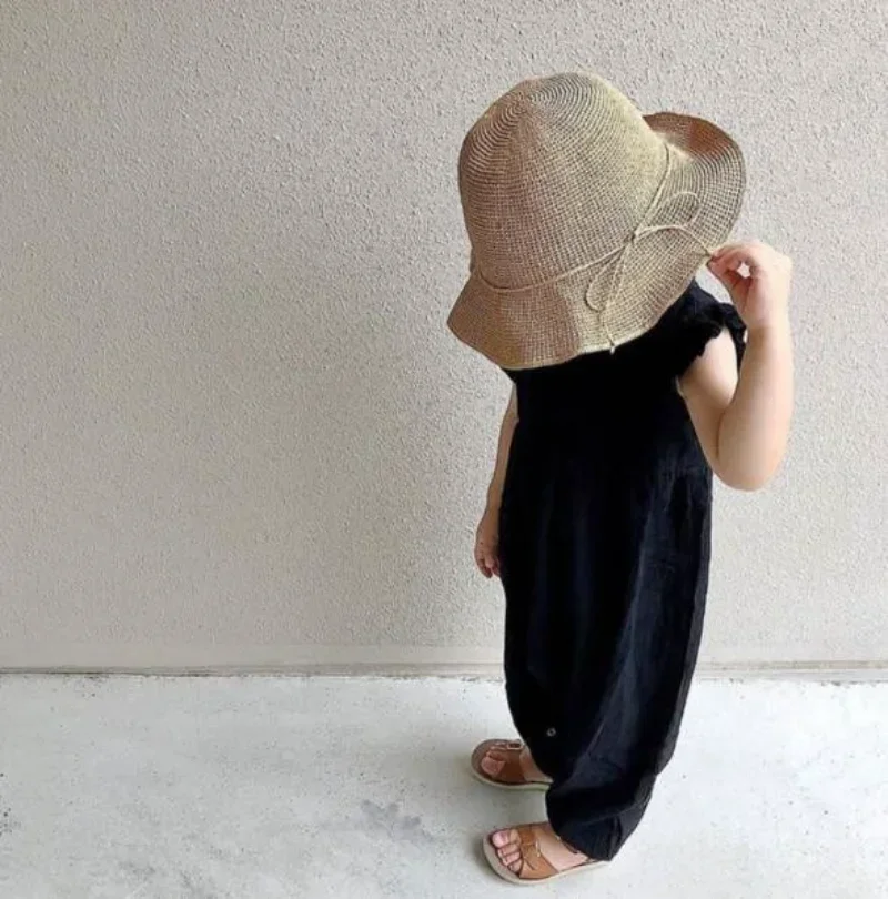 Children Overalls Pants 7580 Kids Jumpsuit Baby Girl Cotton And Hemp Casual Fly Sleeve Suspenders