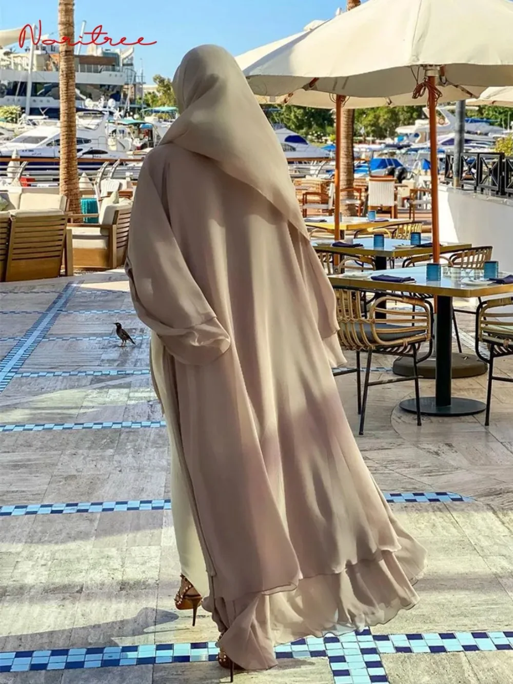 Chiffon Abaya Kimono for Women, Dubai Muslim Cardigan, Abayas, Casual Robe, Female Islam Clothes with Belt, Fashion, F2664