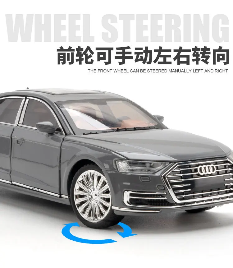 1:24 Audi A8 High Simulation Diecast Metal Alloy Model Car Sound Light Pull Back Collection Kids Toy Gifts 18 Undefined