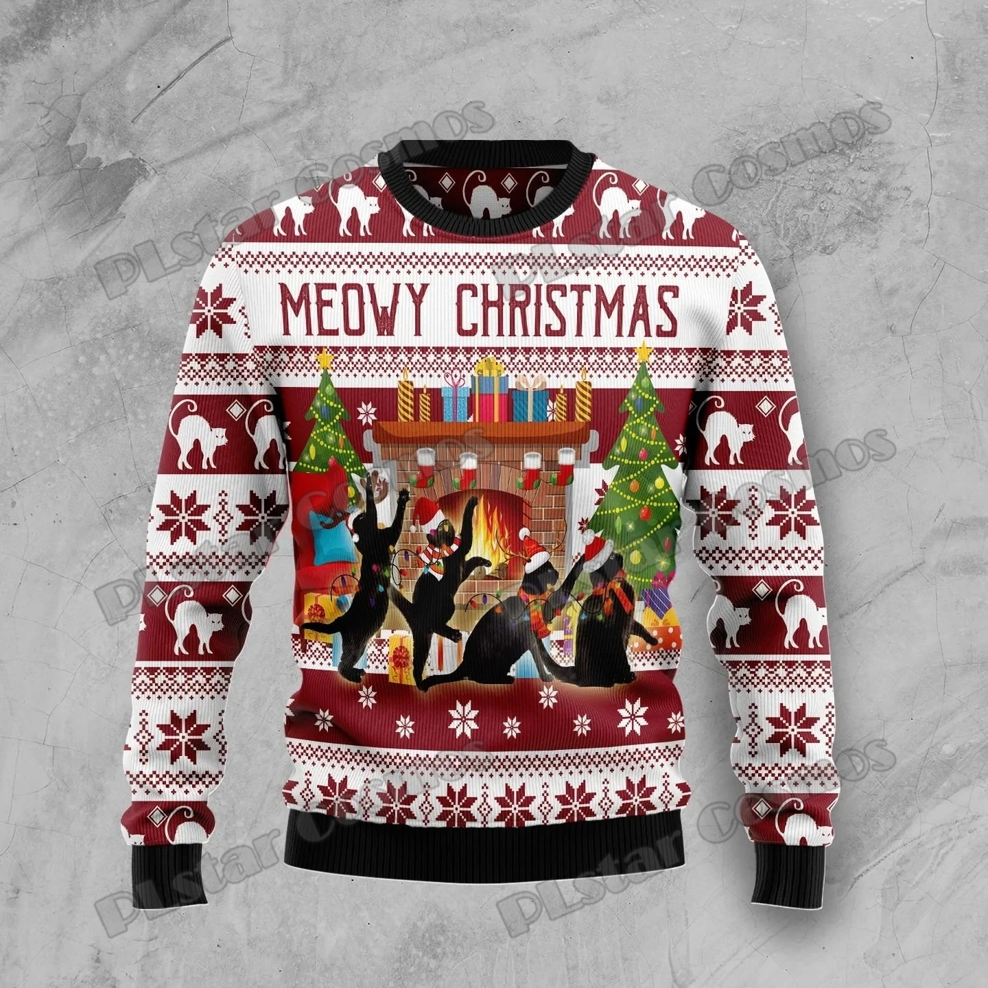 PLstar Cosmos Black Cat Halloween 3D Printed Men's Ugly Christmas Sweater Winter Unisex Casual Knit Pullover Sweater ZZM22