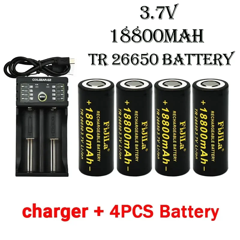 

RechargeableBattery 26650Battery 3.7V18800mAhWith Charger Battery High Capacity50A Power Battery Lithium Ion for Toy Flashlight