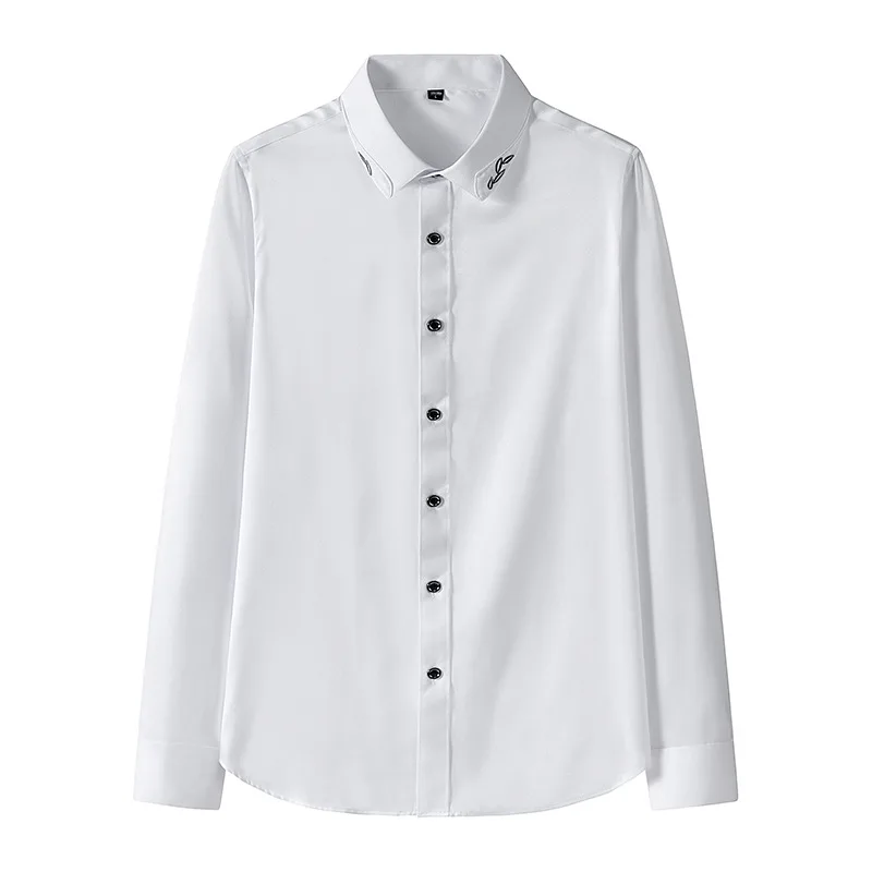

2023 New Elastic Shirt Men's Long Sleeve Men's Fashion Men's Shirt Men's Top Slim Fit Solid Color Shirt