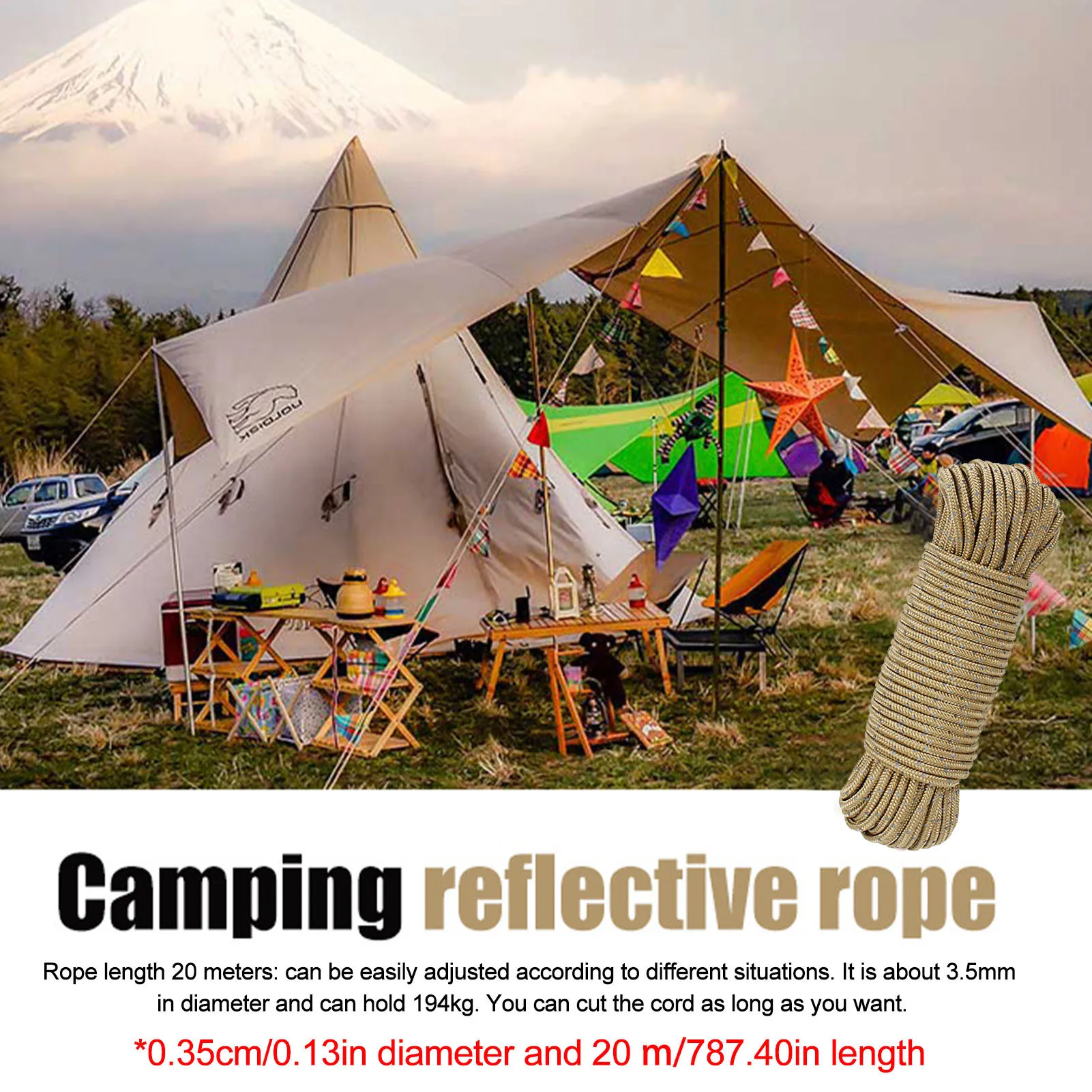 High Strength Camping Rope Outdoor Camping Reflective Tent Rope Durable