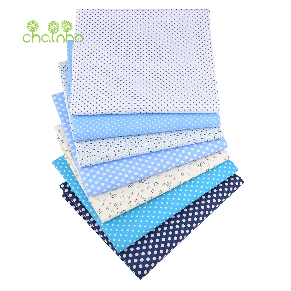Chainho,Printed Plain Weave Cotton Fabric,Thin & Low Density Patchwork Cloth,DIY Quilting Sewing Material,Blue Series,50x50cm