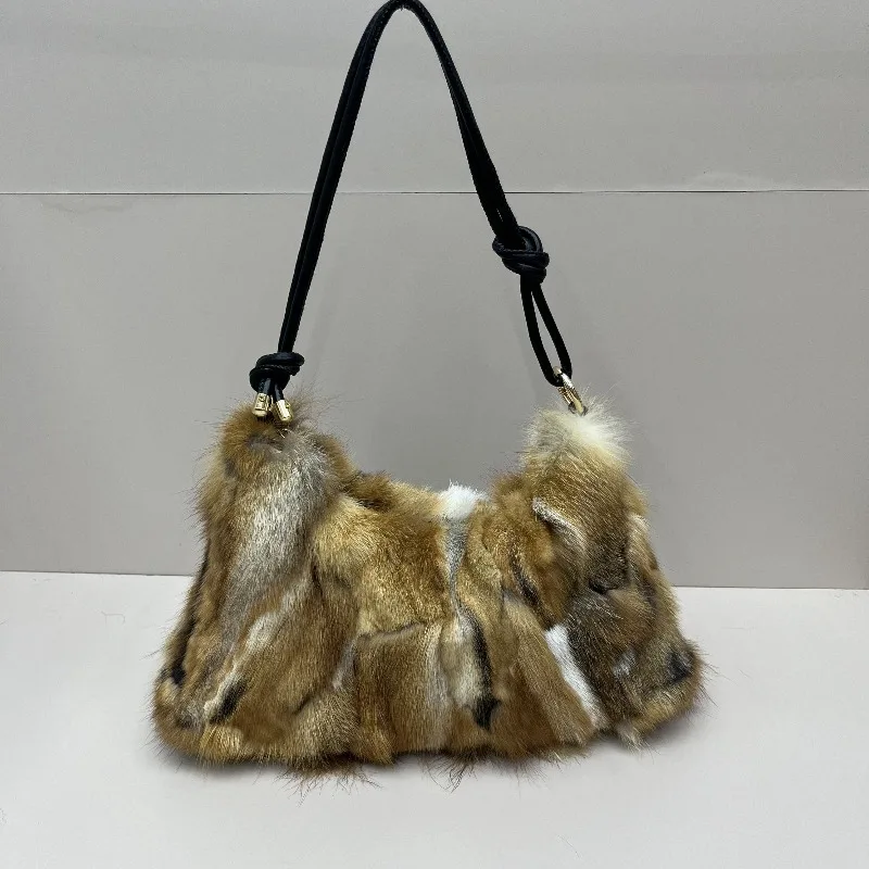 Luxury Real Fox Fur Women Messenger Bag 2025 Winter Ladies Warm Shoulder Bags Designer Fur Tote Bag Evening Party Clutch Bag