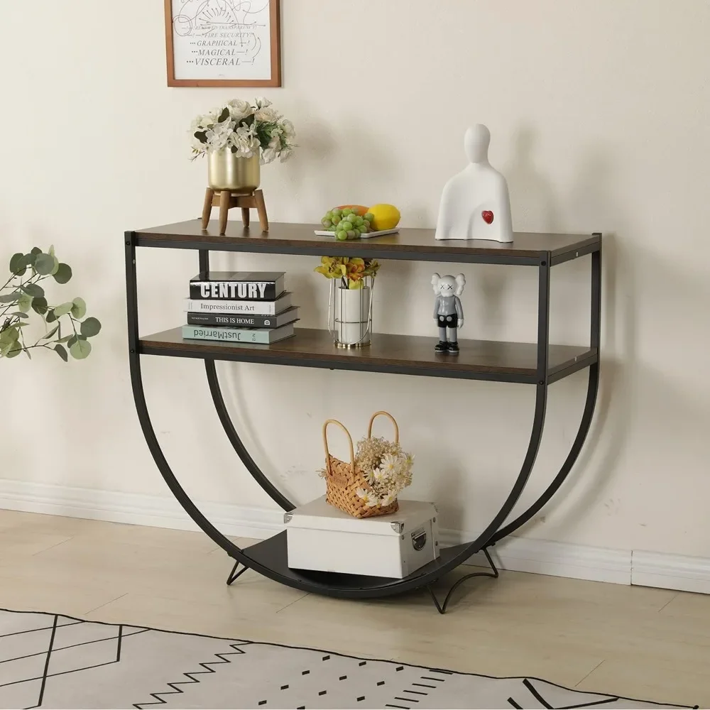 48'' 2-Tier Console Table Modern Sofa Table with Storage Shelves Arc-Shaped Table for Entryway Living Room Dining Room and Porch 6