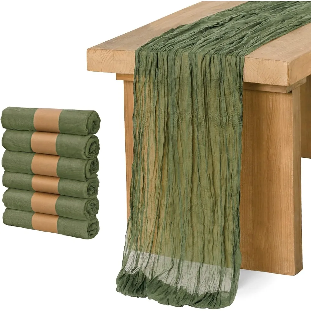 

6 Pack 10Ft Table Runner, Cheesecloth Table Runner for Wedding Party Bridal Shower(Moss Green, 10ft X 35")