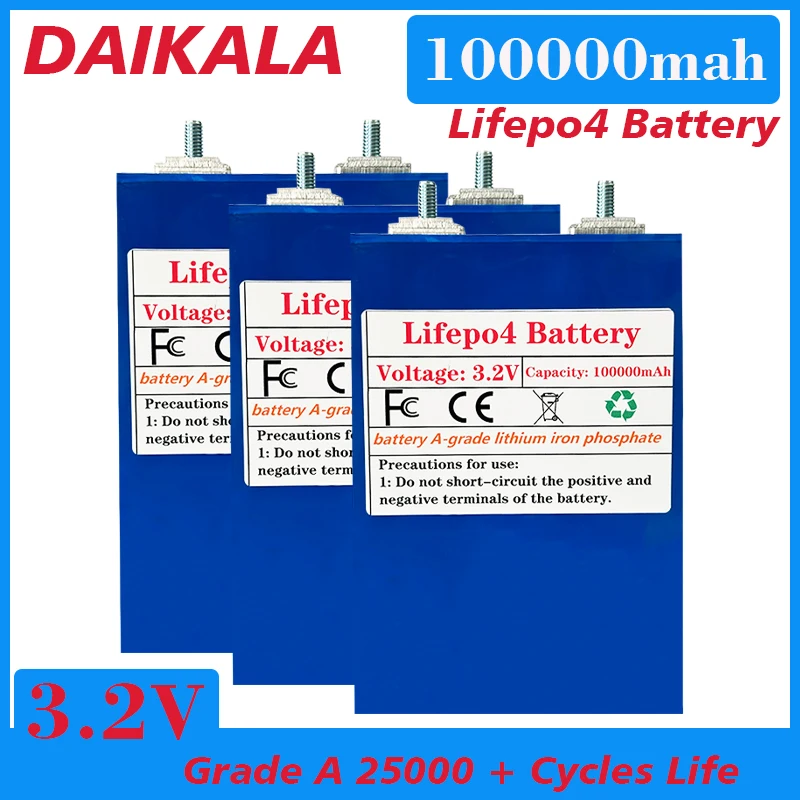 

3.2v 100000mah Lifepo4 Battery Grade A Lithium Iron Phosphate for 12v Campers Golf Cart Off-Road Solar Wind Yacht