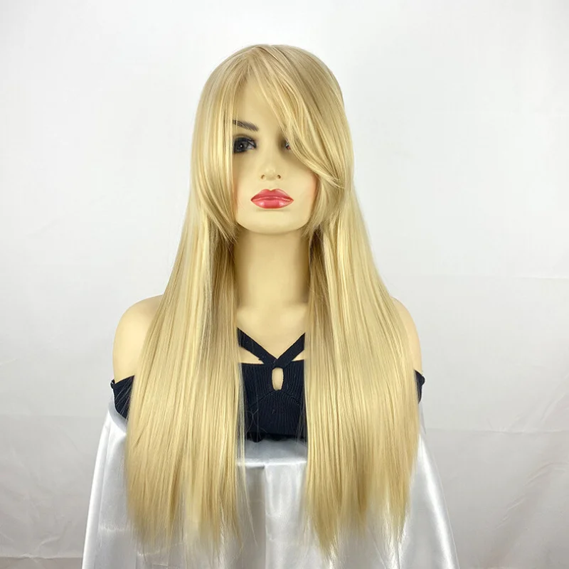 새로운 여성 가발 바다 파란색 머리 가발 긴 숙녀 스트레이트 가발 + 가발 모자