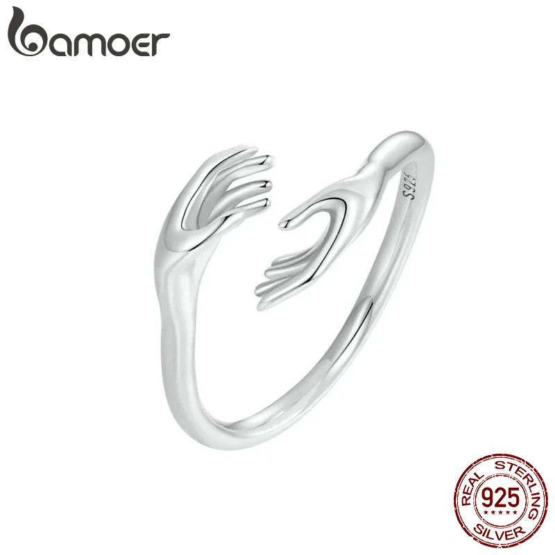 

BAMOER 925 Sterling Silver Hug Hand Ring for Women Teen Girls, Adjustable Ring Jewelry Birthday Gifts for Her