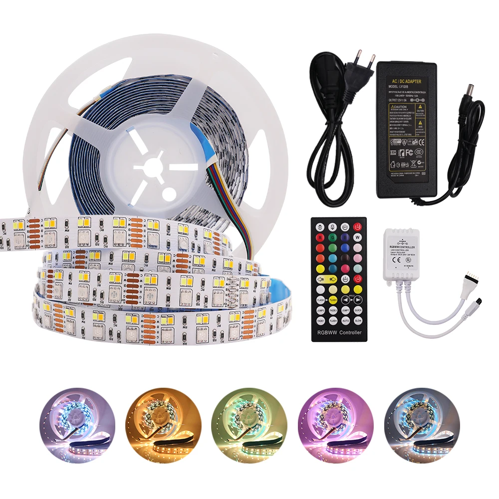 

DC12V RGBCCT LED Tape 5050 2835 SMD Flexible LED Strip Light with 40Key IR Controller 180Leds/m LED Ribbon Rope EU US UK AU Set