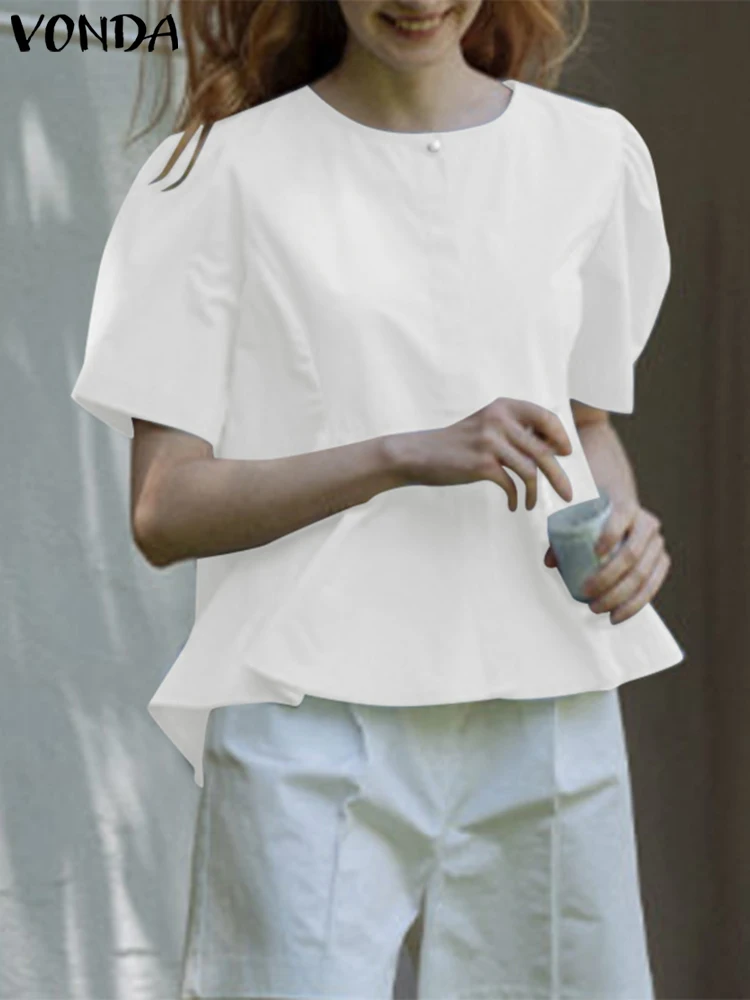 

Летняя Праздничная блузка 2023 VONDA, женские шорты, модные повседневные однотонные топы с круглым вырезом, женские свободные пуловеры