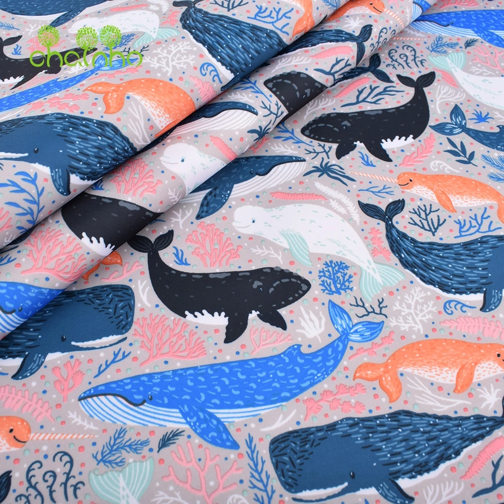 Chainho,Digital Printing Waterproof Fabric,DIY Quilting & Sewing Material, Cute Whale Series,For Suitcase,Handbag,Tablecloth