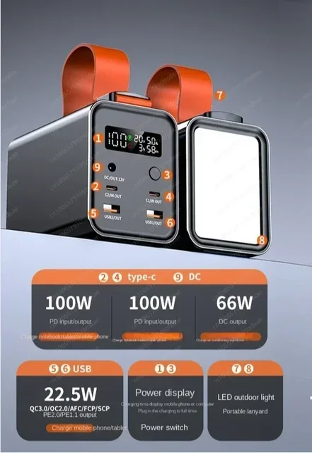 100W metal case 60000mah power bank super fast charging notebook digital display mobile power supply 3