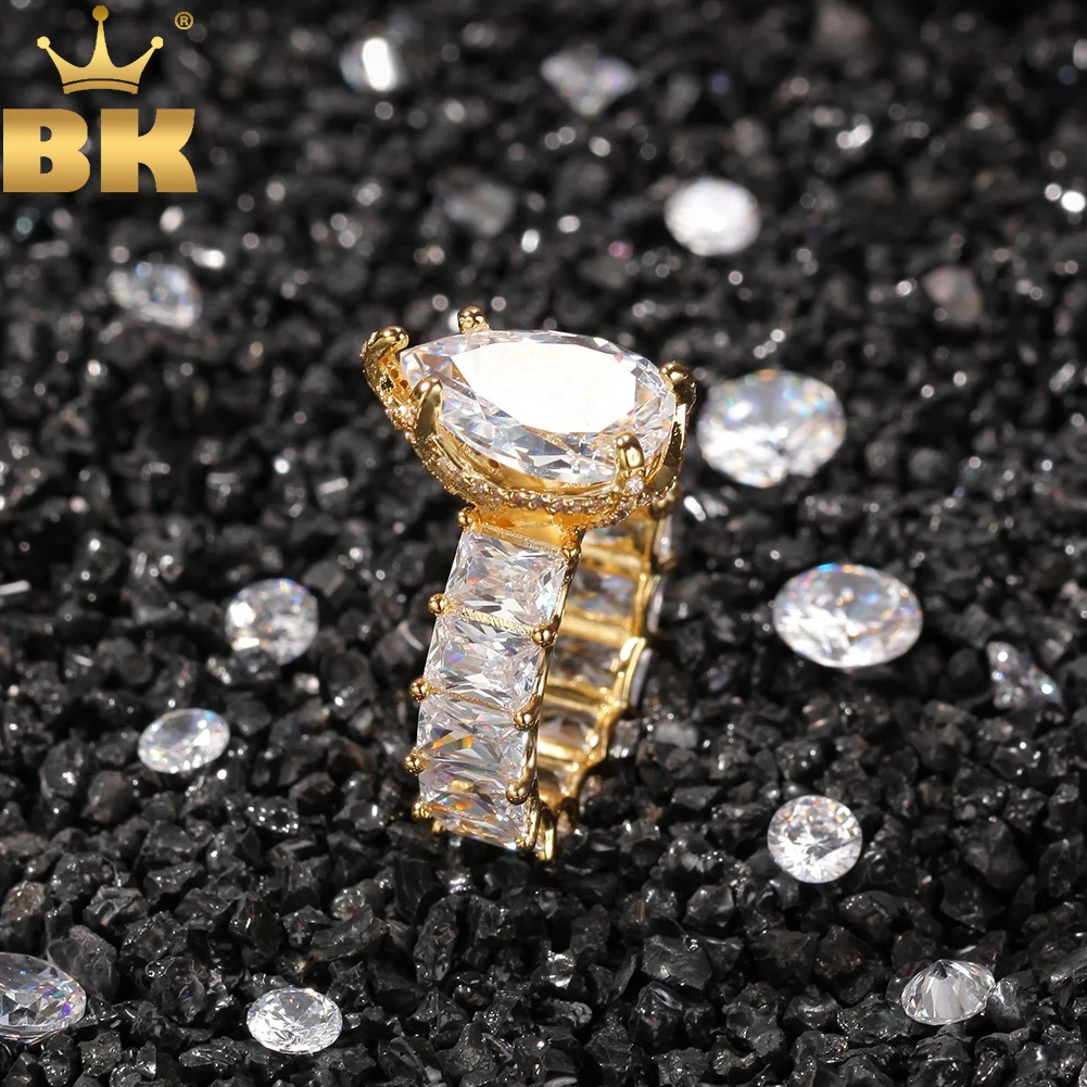 TBTK Ring Water Drop Big Gem BaguetteCZ Ring Full Iced Out Luxury For Women Jewelry  Wedding Engagement Jewelry Gifts