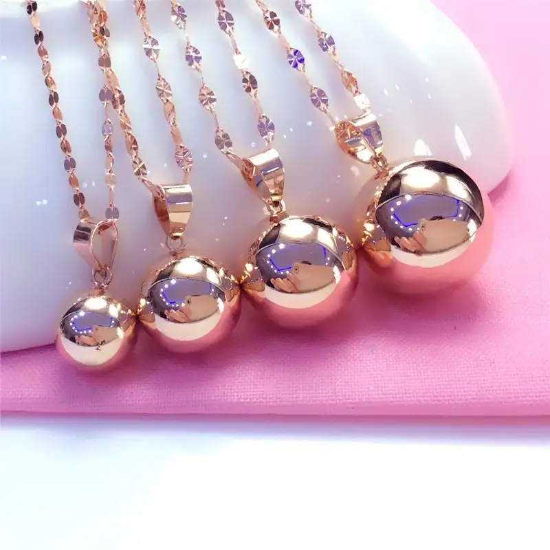 

585 Purple Gold Glossy Round Bead Pendant 14k Rose Gold Choker Necklace Classic Design Simple Party Wedding Jewelry Gift