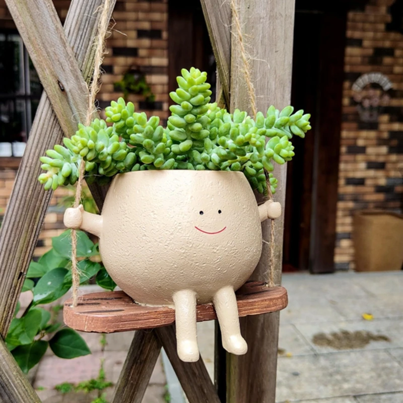 

Wall Planter Swing Face Planter Pot Succulent Pots Resin Smiling Face Planter Wall Hanging Head Planter Garden Accessories