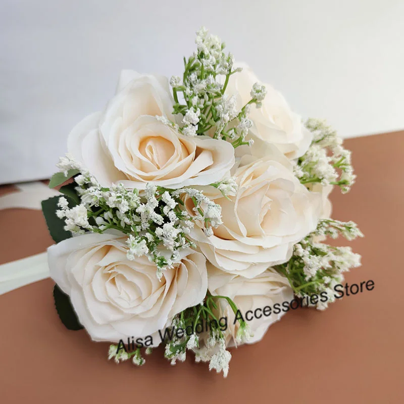 Ivory Wedding Bouquet For Bride Bridesmaid Artificial Flowers Rose Gypsophila Bridal Bouquet Mariage Wedding Accessories