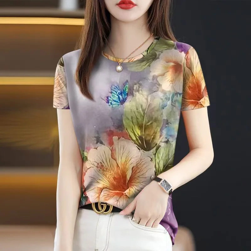 2026 New Summer Popular Women's T-Shirt Slimming Belly-Covering Round Neck Fashion Short Sleeve 3