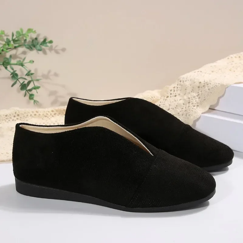 Neue flache Slip-on-Schuhe für Damen, Outdoor-Casual, genähte runde Zehen, weiche Sohle, leichte, einfarbige, flache Low-Top-Schuhe – Detail 25