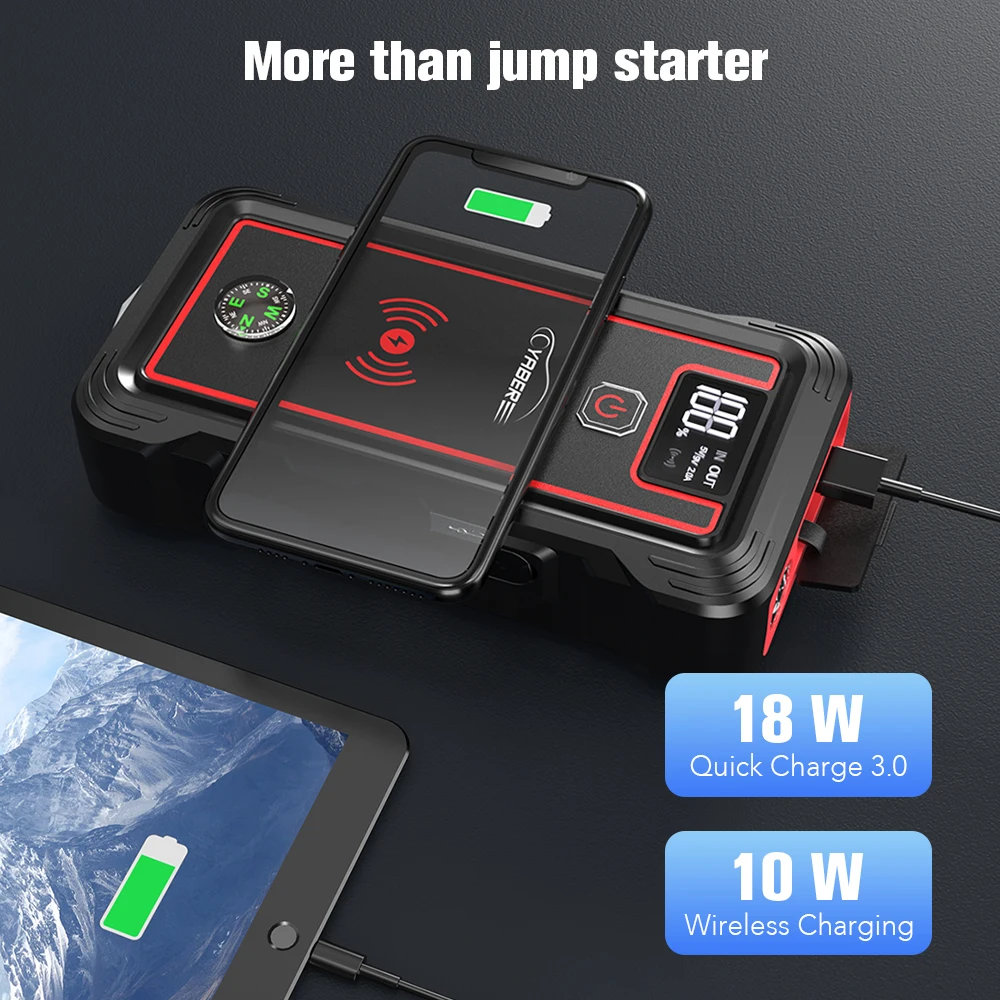 Car Jump Starter car jump starter jump starter car battery charger portable battery charger 2500A Car Starter Battery 23800mAh Portable Car Battery 10W Wireless Charger LED Light Safety Batteri Charger Jump Starter