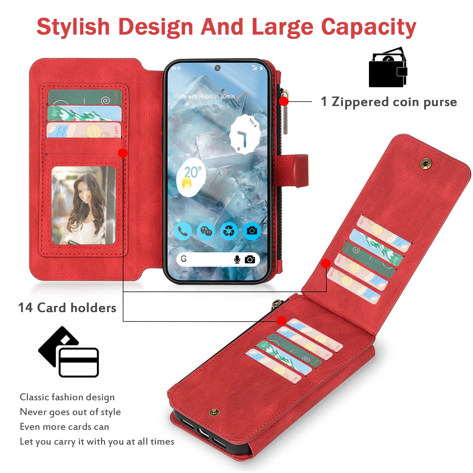 Luxury Detachable Wallet PU Leather Case with Zipper and Multi-Card Holder