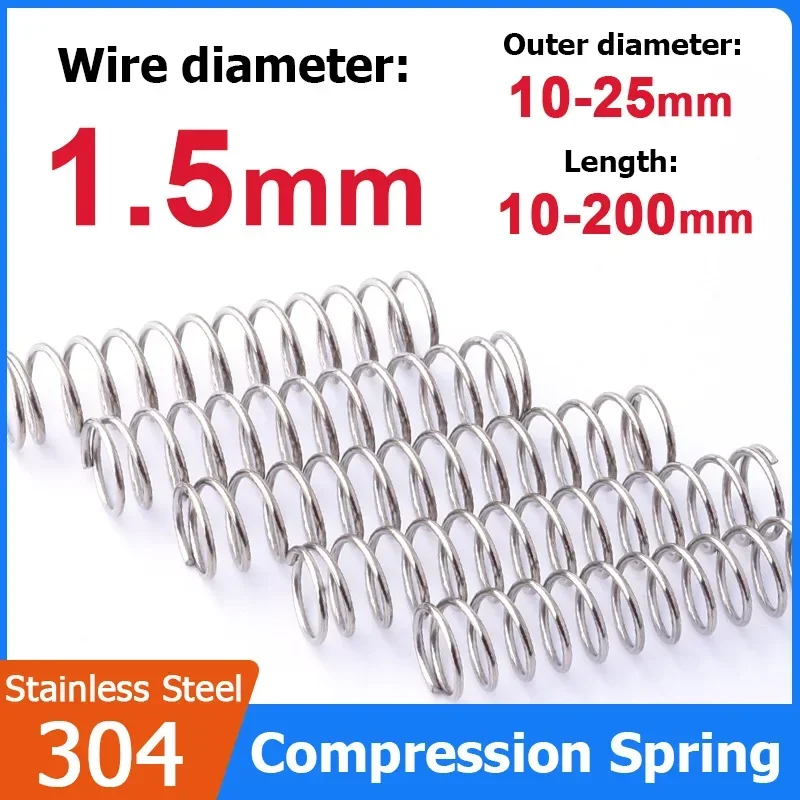 Yiqianyuan 2 pezzi Diametro filo 1,5 mm Molla di compressione in acciaio inossidabile SUS304 di grande diametro OD=30mm-40mm Lunghezza libera 30mm- 150mm  13