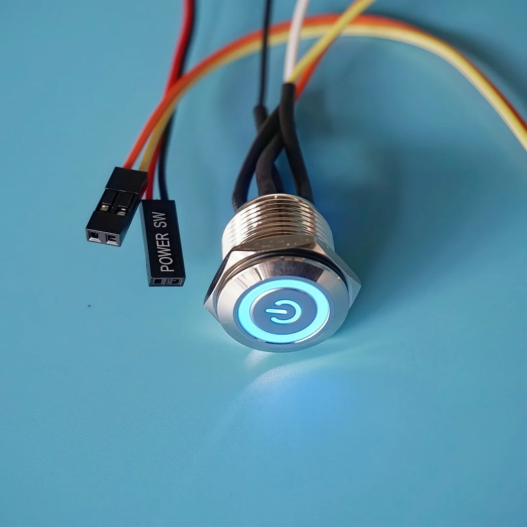 Power Ignition Push Button Switch Host Restart LED Metal Button with 50cm DuPont Line 12mm 16mm 19mm pc