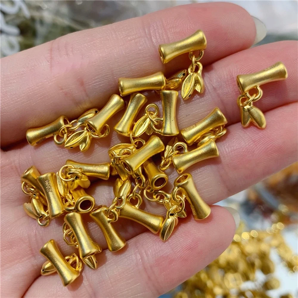 

1PCS Real Pure 999 24K Yellow Gold Bead Lucky Small Bamboo Leaf Pendant About 0.31g