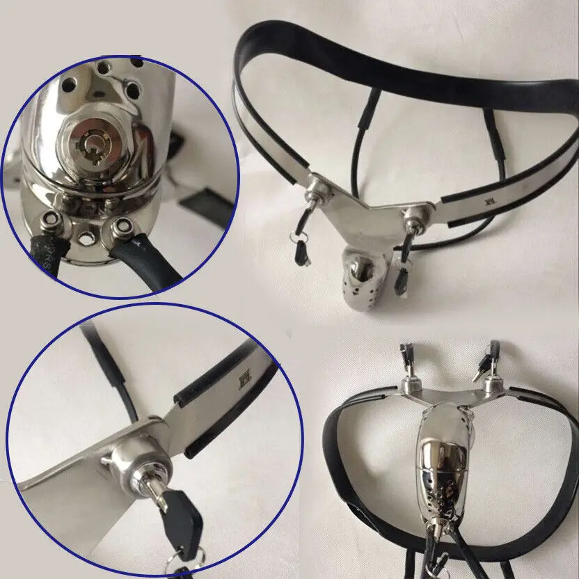 Male-Chastity-Belt-Adjustable-Metal-Enclosed-Cage-Single-Double-Wire
