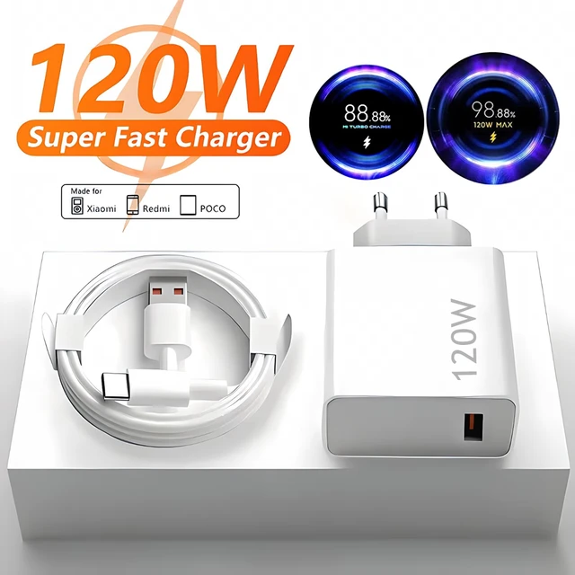 6A 120W EU Fast USB Wall Charger For Xiaomi 11 12 13 14 15 Ultra Redmi Note 11T 12 13 POCO F6 X5 Pro Type C Turbo Charging Cable 1