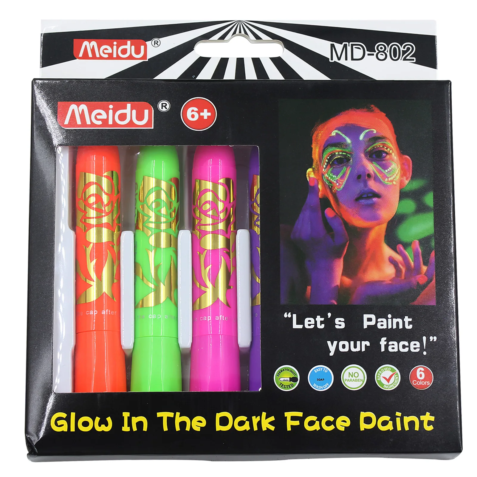 6Pcs/set Halloween Glow Pop In Dark Face Black Light Paint UV Neon Face  Body Paint Non Toxic Crayon Kit Fluorescent Makeup Marke - AliExpress