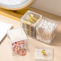 Makeup Storage Organizer Bathroom Jar Cotton Swab Storage Acrylic Square Container Cotton Puff Storage Box Cosmetic Cotton Box 2