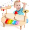 Wooden Music Toys For Babies Children's Multifunctional Music Knocking Table Early Education Kids Drum Set Music Toy Baby Gift 4