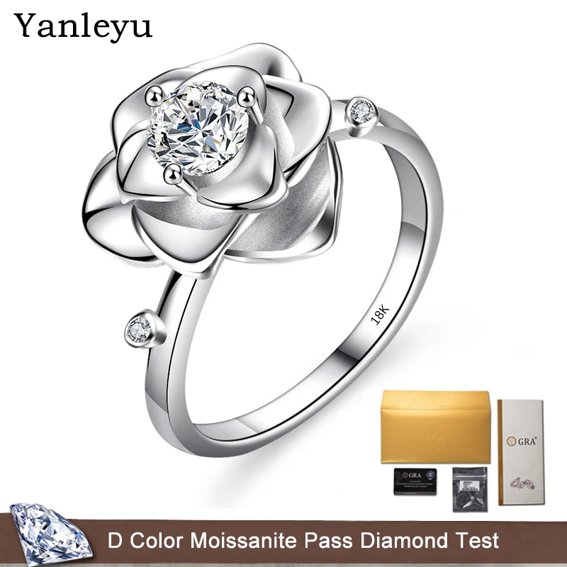 

Yanleyu чистое 18K Белое Золото изящное Ювелирное кольцо 0.5ct Missanite цветок свадебные Enaggement кольца для женщин любовный подарок