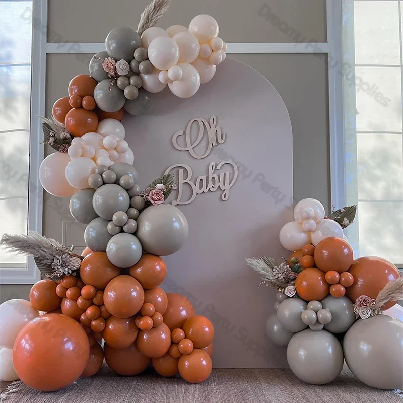 

129pcs Doubled Stuff Balloon Garland Arch Kit Orange Grey Cream Peach Terracotta Wedding Boho Birthday Party Decoration Supplies