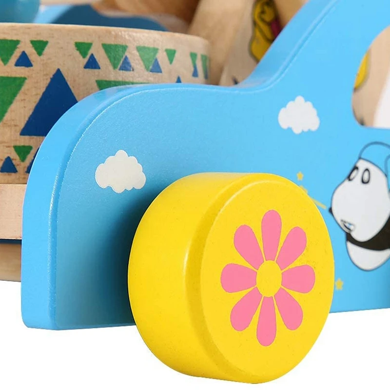 Animals Pull Toy,Cartoon Animals Drum Cart Pull Drum Toy,Early Educational Toys With Long String For Kids Home Play,Bear