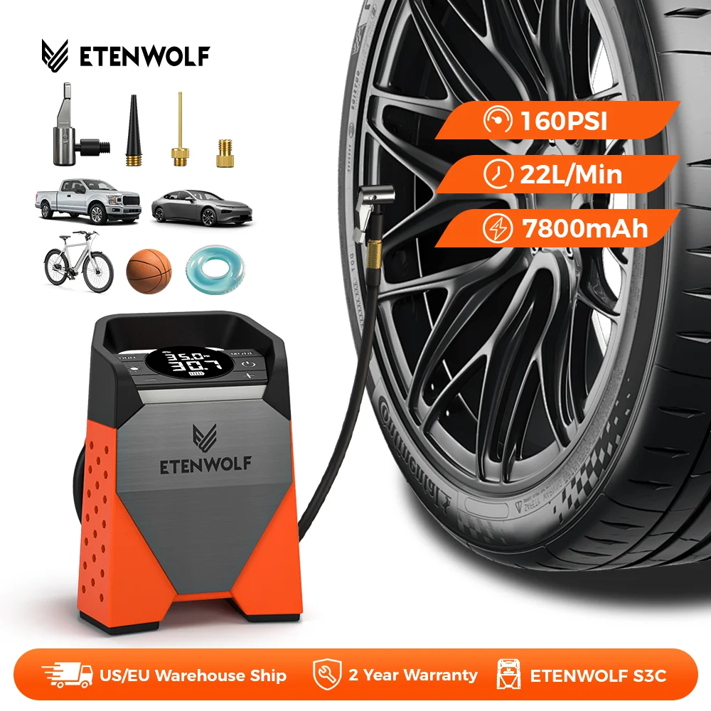 ETENWOLF ZEPHYR S3C Portable Air Compressor 100% Duty Cycle Car Tire Inflator 7800mAh for Cars, Motorcycles, Bicycles Balls - AliExpress 34