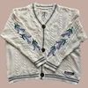 Warm Cute Flowers Embroidery The Lakes Cardigans Winter Female Beige V Neck Long Sleeve Knitted Sweater 1