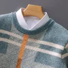 Autumn and winter new 100% pure merino wool pullover men's round neck cashmere sweater thickened warm loose Color block top 3
