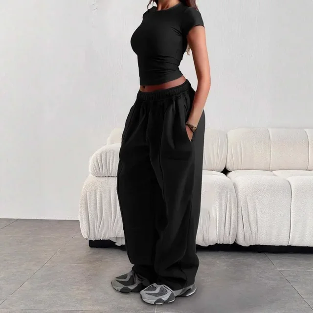 Pantalones informales holgados deportivos de Color puro de estilo americano para hombres y mujeres nueva tendencia universitaria Retro transfronteriza 2025