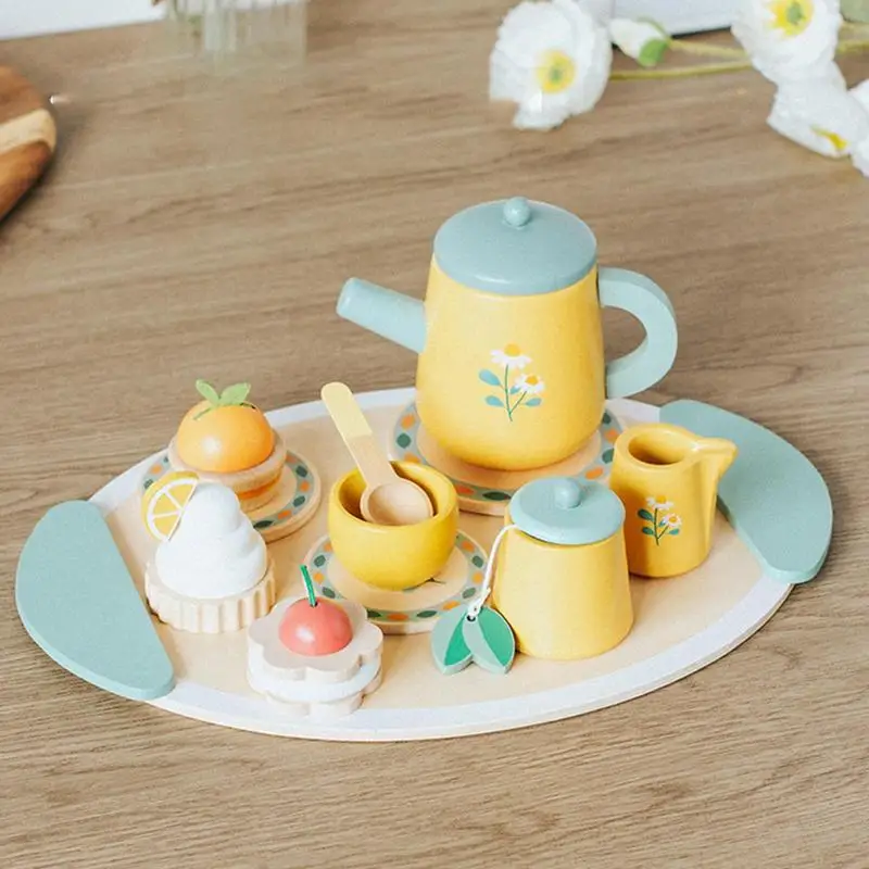 

Wooden Afternoon Tea Set Toy Pretend Play Food Learning Role Play Game Early Educational Toys for Toddlers Girls Boys Kids Gifts