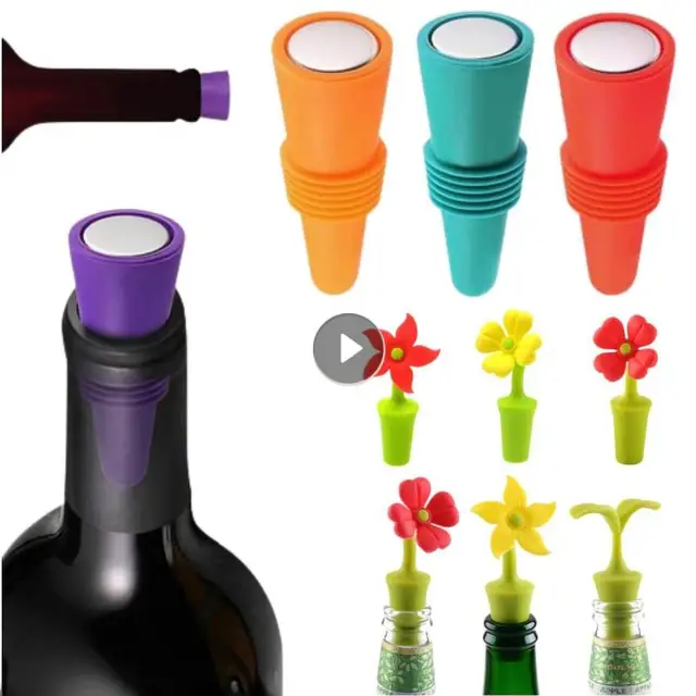 Silicone Wine Bottle Stopper Beer Cap Stopper Cork Sparkling Leak Proof Champagne Bottle Sealer Stoppers Wine Bar Accessories