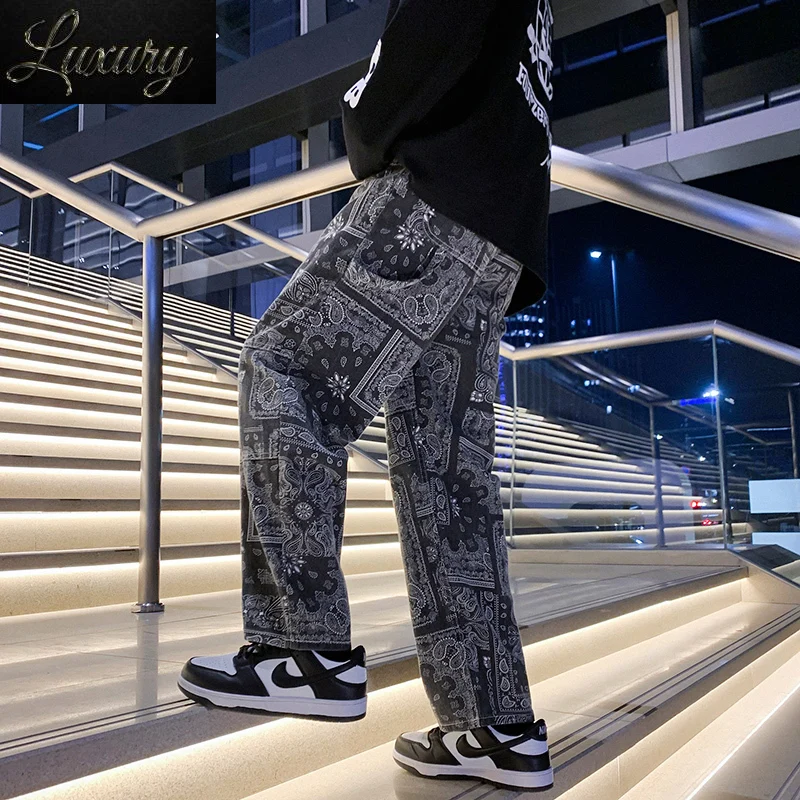 

Streetwear Oversize Jeans Men Black Y2k Harajuku Baggy Wide Leg Pants Straight Loose Fit Hip Hop Denim Harem Male Graphic