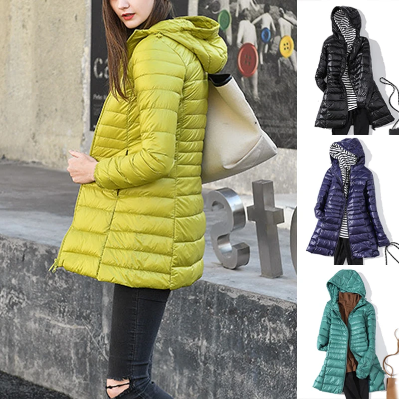 S-7XL Women Winter Long Parkas Duck Down Jackets Padded Puffer Overcoat Ultralight Hooded Warm Portable S-7XL