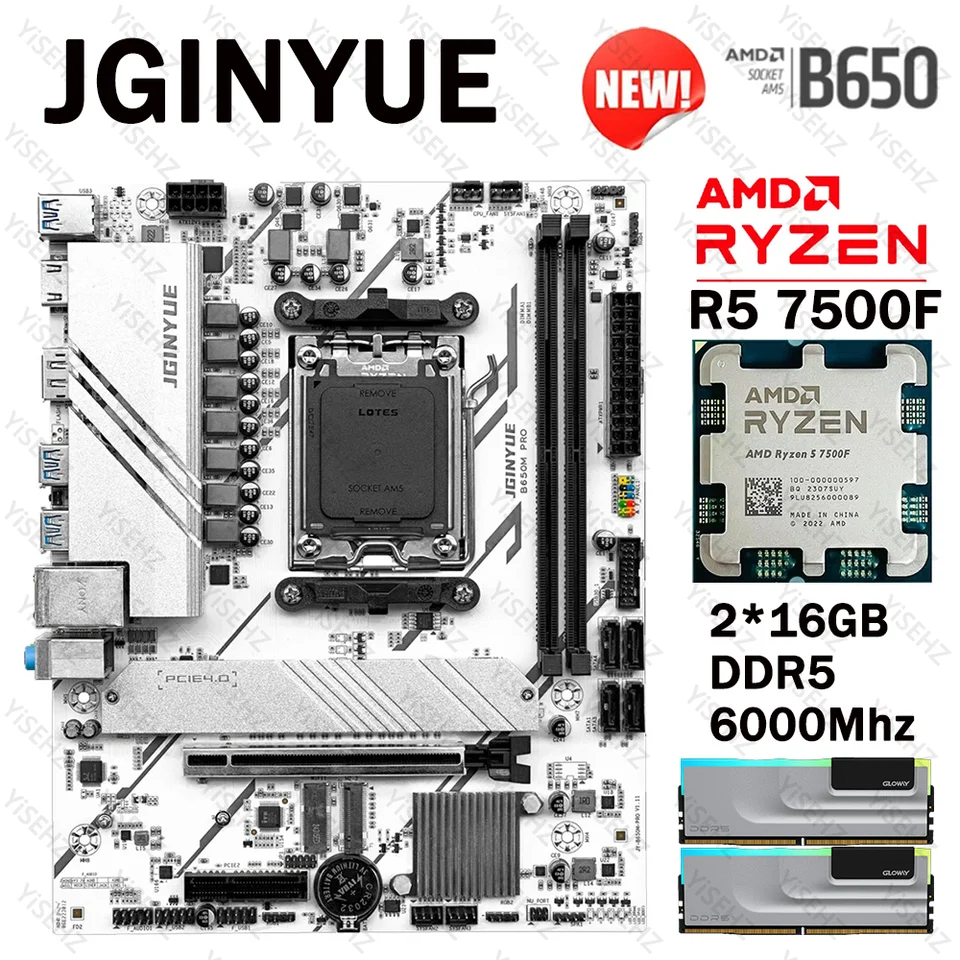 JGINYUE B650M PRO Motherboard AMD Ryzen 5 7500F AM5 2*16GB DDR5