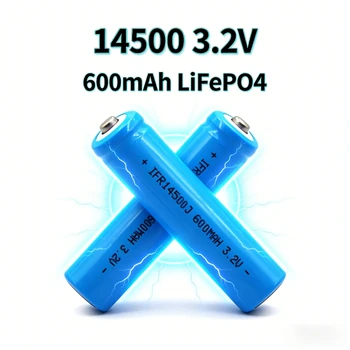 Kit Caricabatterie 14500 con 2 Batterie Ricaricabili LiFePO4 da 3.2V 600mAh, Set Caricatore USB Intelligente