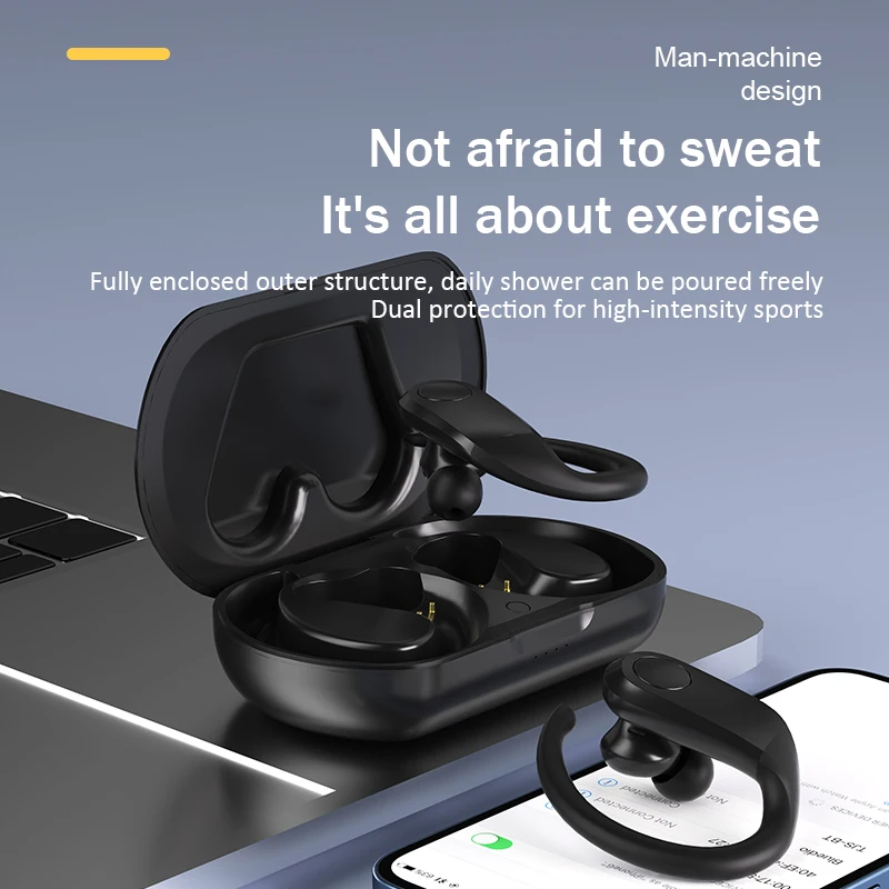 Sports Earhook Wireless Bluetooth Earphones Noise Reduction, Enc Ultra Long Battery Life, Waterproof, and Ear Friendly Wear